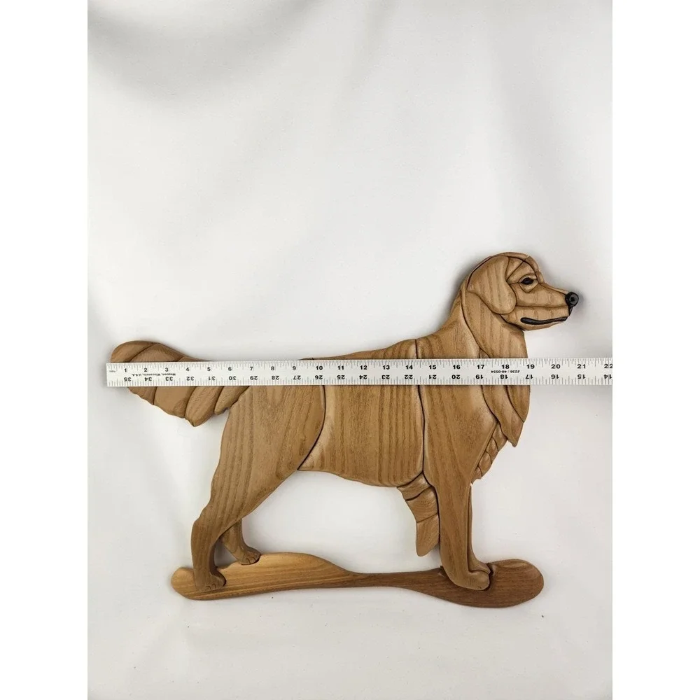Large Wood Hand Crafted Intarsia Golden Retriever Handmade Wall Art‎ Artisan Dog